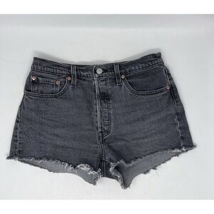 Levis 501 Shorts Womens Size 28 High‎ Rise Denim Cabo Gray Button Fly Raw Hem